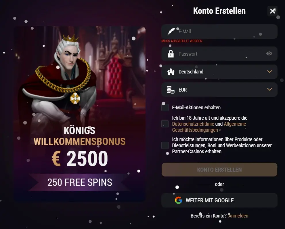 Anmeldung in Kingbilly Kingbilly Casino